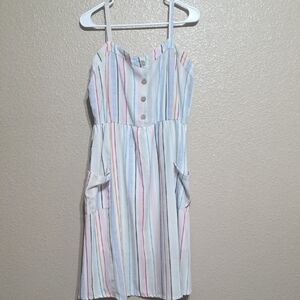 Colorful Striped Kids Dress with Button Accents